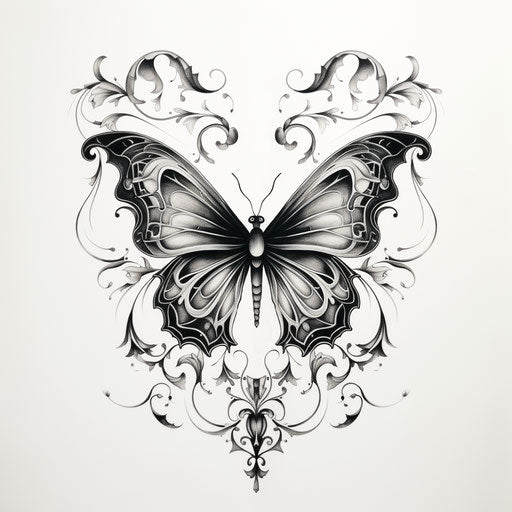 Black and white butterfly tattoo template 77, victor horta style, sketchy