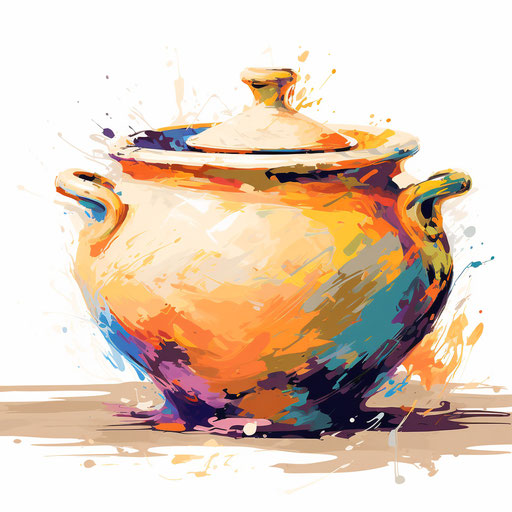 Pot clipart in Impressionistic Art style on white background