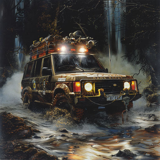 Modified 1994 Range Rover rescue vehicle in rugged terrain
