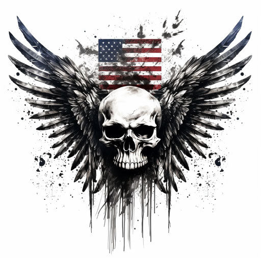 Skull with wings on American flag, vector illustration