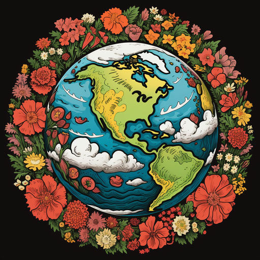 The earth with flowers on it poster, tattoo-inspired style