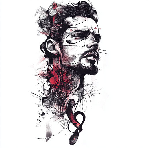 Sensual flat clipart style constantine tattoo on pure white