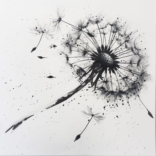 Artistic dandelion tattoo with brush stroke effects
