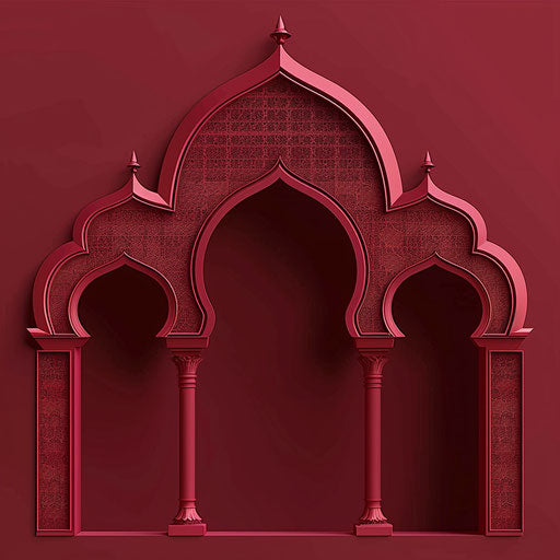 Flat background in deep maroon with realistic Muslim clipart