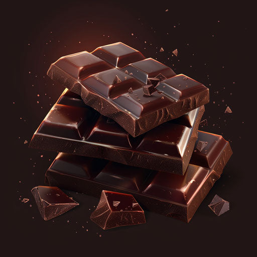 Photo-realistic style chocolate clipart with flat random background, ethereal glow and soft edges