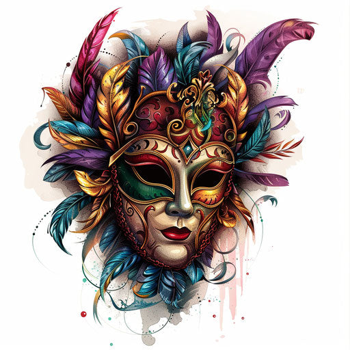 Traditional colorful ornate Venetian mask tattoo