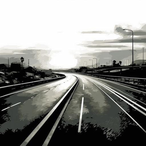 Highway illustration in the style of Chiaroscuro Art, on white background