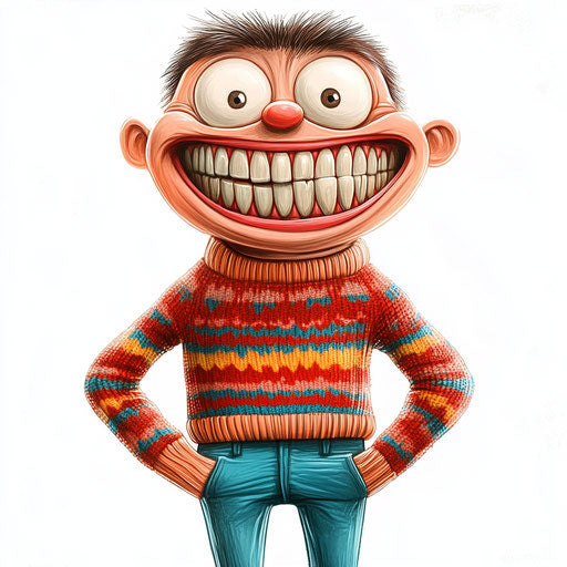 Humorous caricature of an ugly sweater with human features