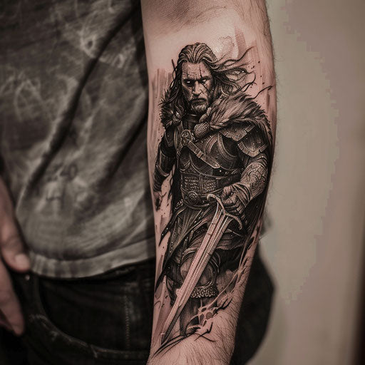 Epic fantasy warrior tattoo symbolizing courage and honor