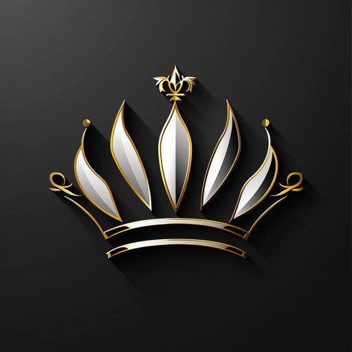 White and gold crown logo on dark background