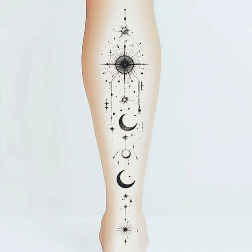 Tattoo sketch of lower leg tattoos for females with celestial elements
