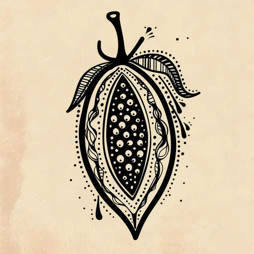 Stylized tattoo sketch of a jagua fruit with tribal patterns