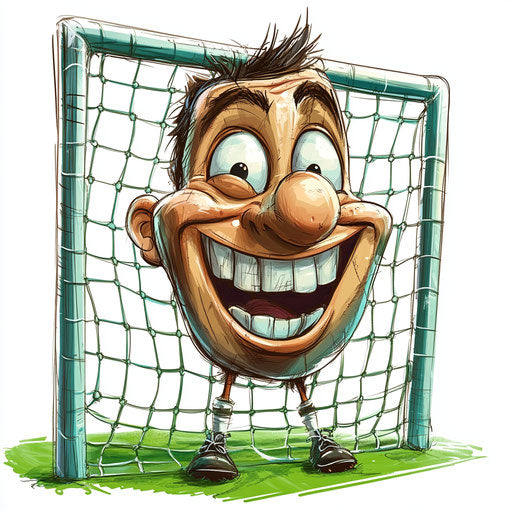Humorous caricature of a goal with human characteristics