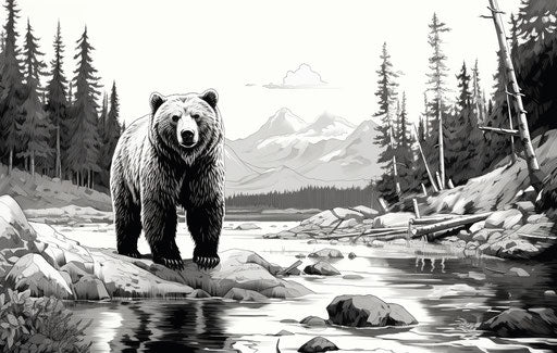 A brown bear standing in the middle of a creek