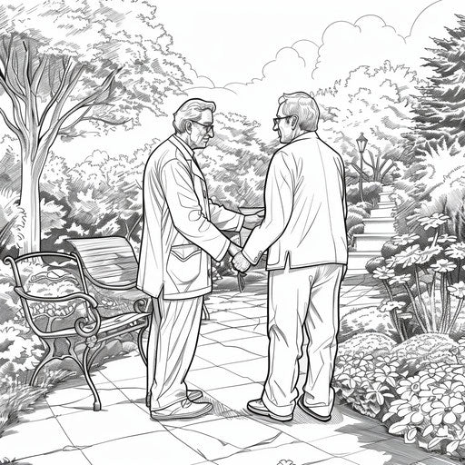Serene scene of a doctor comforting a patient in a garden