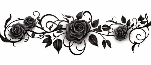 Black roses on a white background with vines