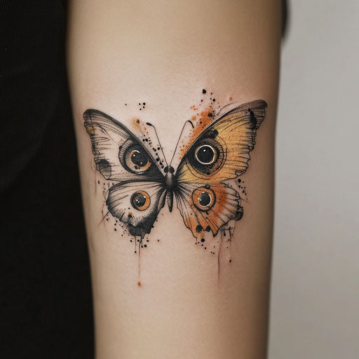 Butterfly tattoo on arm with surreal details