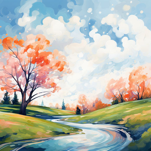 April illustration in the style of Oil painting, on a white background