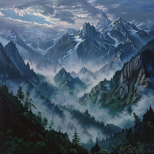 Kunlun Mountains with mist in the valley