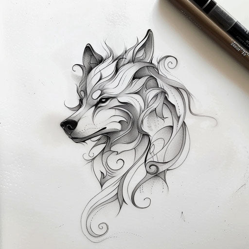Elegant tattoo sketch of a lobo with delicate curves