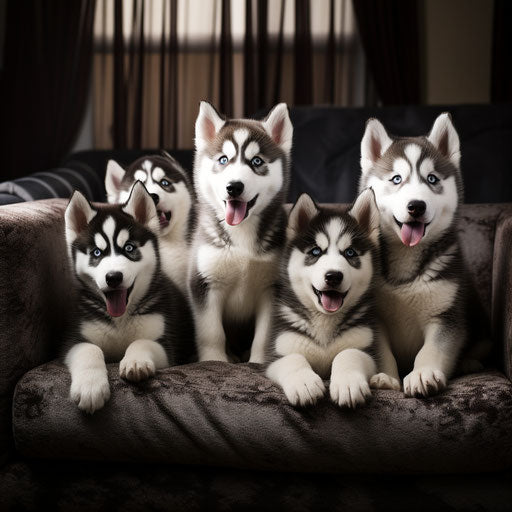 Husky puppies on a couch