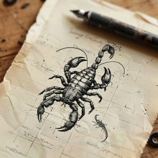 A scorpion tattoo on a blank sheet of paper