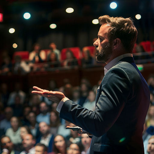 Motivational speaker engaging audience at seminar