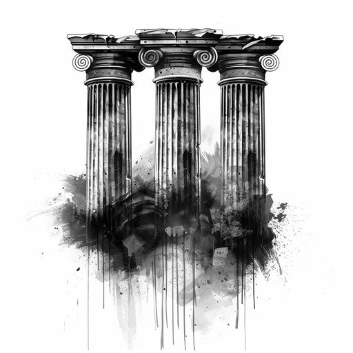 Elegant black and white tattoo of Roman architectural columns