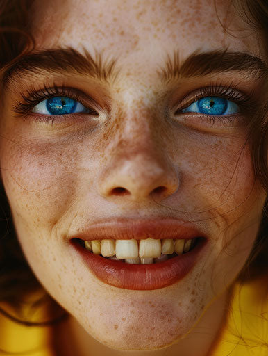 Feminine beauty with blue eyes