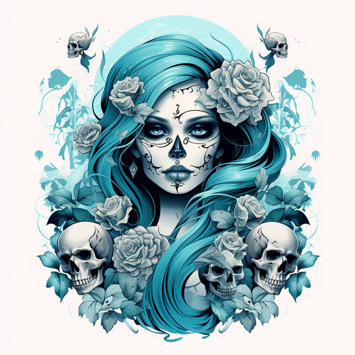 Beautiful woman with skulls, tattoo-inspired style