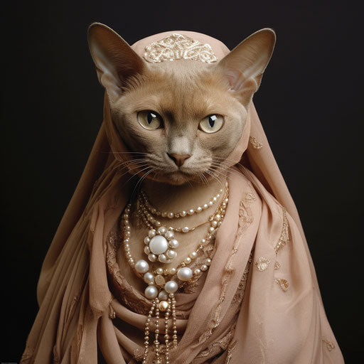Burmese cat dressed as a woman