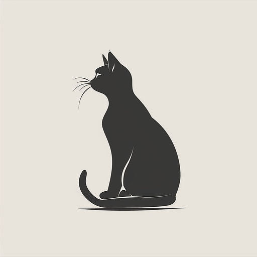 Minimalist flat tattoo sketch of a cat silhouette, elegant black and subtle gray shades