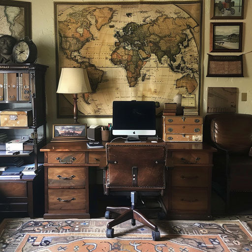 Travel-themed office of a journalist