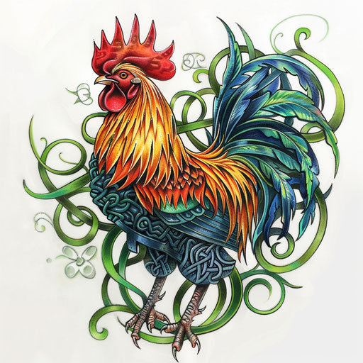 Celtic-inspired rooster tattoo design
