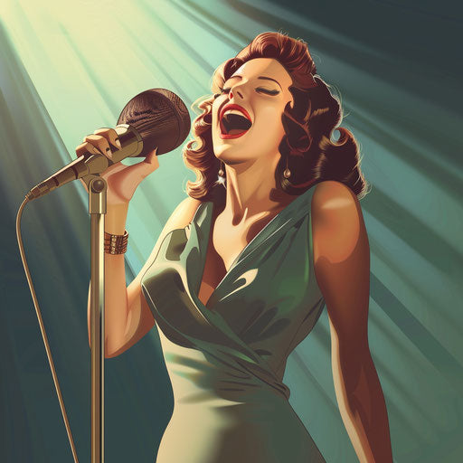 Singing illustration in photo realistic style with a flat blue background