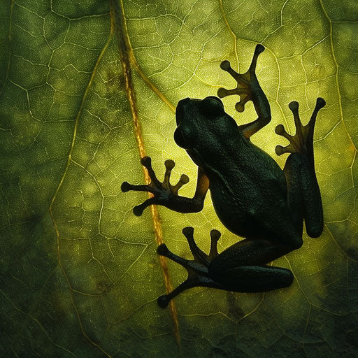 Frog shadow on leaf, artistic interpretation of shapes