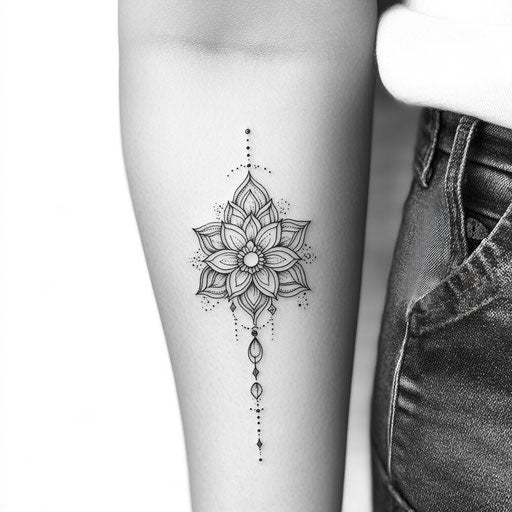 Inner elbow tattoo with delicate mandala design