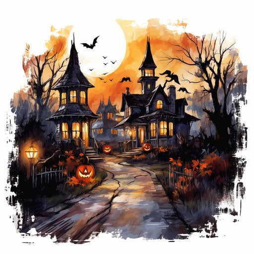 Halloween clip art in the style of Oil painting, on a white background