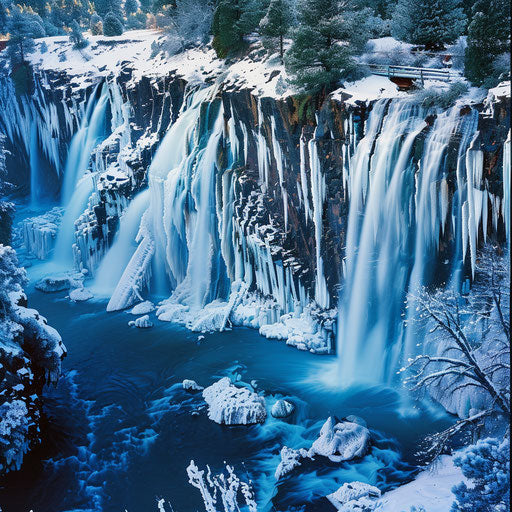 Burney Falls, California, winter ice, Chris Burkard style