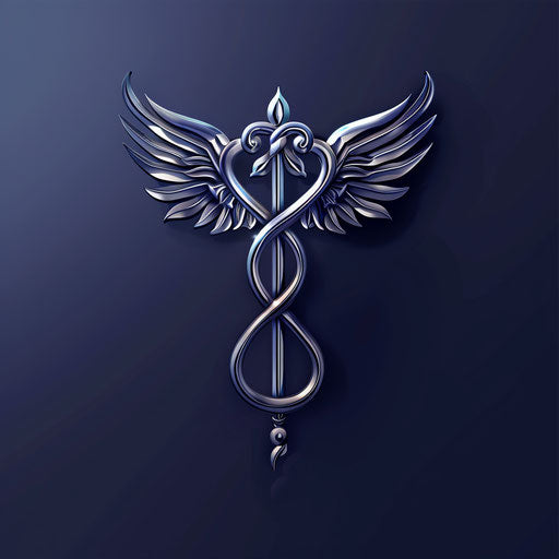 Luxury doctor logo with silver medical symbol on dark blue background, highlighting elegance