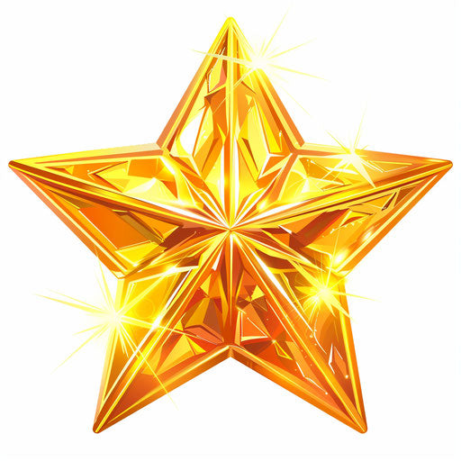 Star in light orange and light gold style, translucent planes, cartoonish elements, neogeo