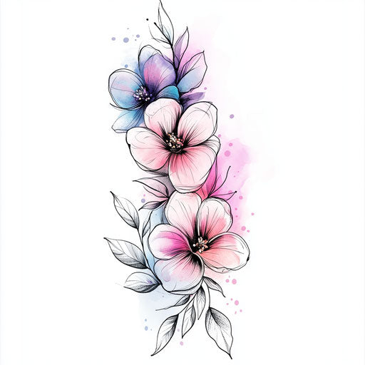 Flat tattoo sketch on forearm with soft pastel colors