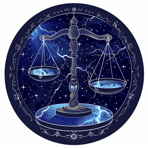 Sketch of Libra constellation with lightning and deep blues