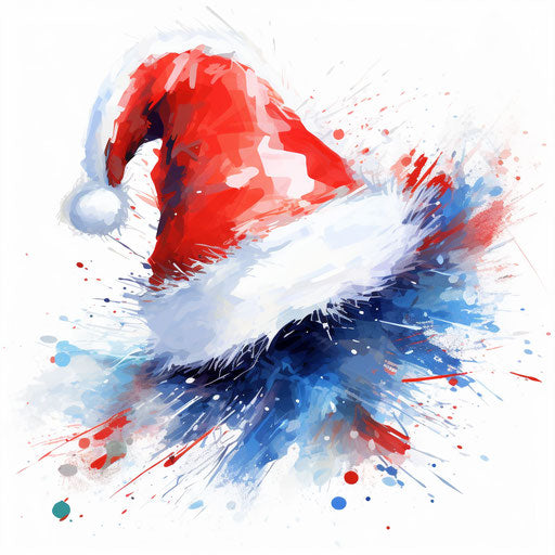 Santa hat clipart in the style of Impressionistic Art, on a white background