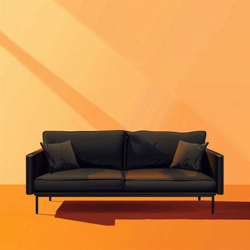 Realistic couch on sunset orange background
