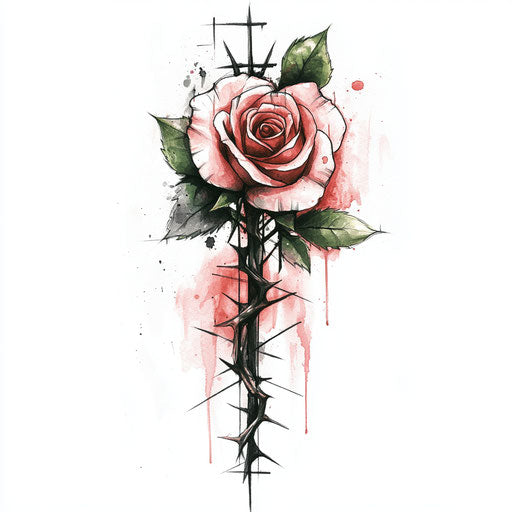 Beautiful flat tattoo sketch for inner bicep with watercolor rose