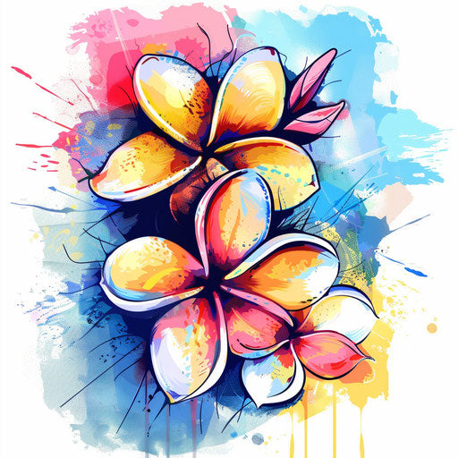 Artistic tattoo sketch: plumeria in flat clipart style