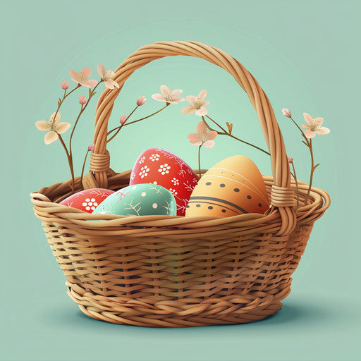 Easter basket with flat random background and delicate lines