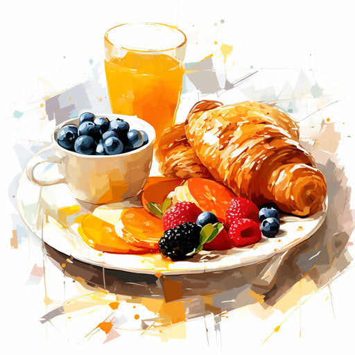 Breakfast clipart in the style of Impressionistic Art, on white background