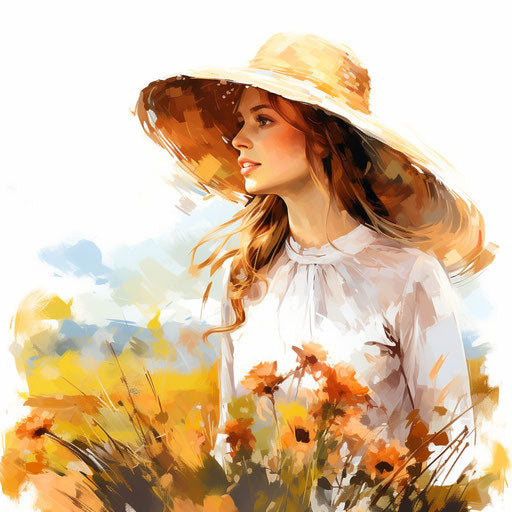 August clipart in the style of Oil painting, on a white background